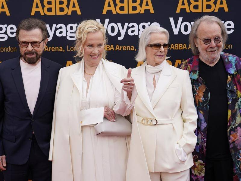 Bjorn Ulvaeus, Agnetha Faltskog, Anni-Frid Lyngstad and Benny Andersson at Abba's Voyage live show.
