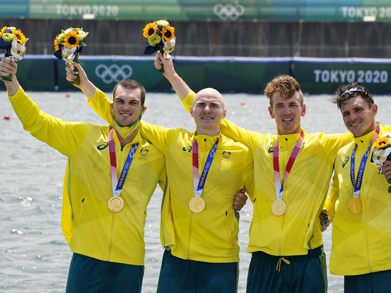 Australia have dominated Olympic rowing finals with gold in the men's and women's four in Tokyo.
