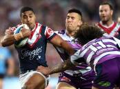Michael Jennings's (left) potential 300th NRL game should be celebrated, Roosters' teammates say. (Paul Miller/AAP PHOTOS)