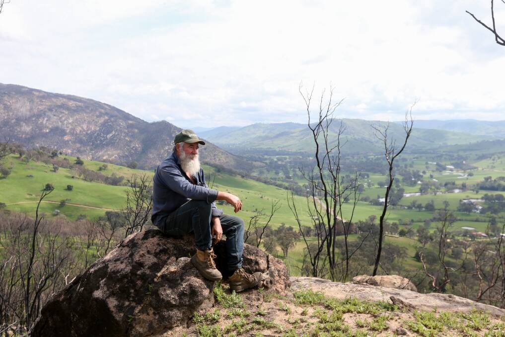 OUTLOOK: Farmer Mick Sutcliffe at his property's look out. He is incredibly grateful for the help BlazeAid and other charities have provided after fire ravaged his farm. Picture: TARA TREWHELLA 