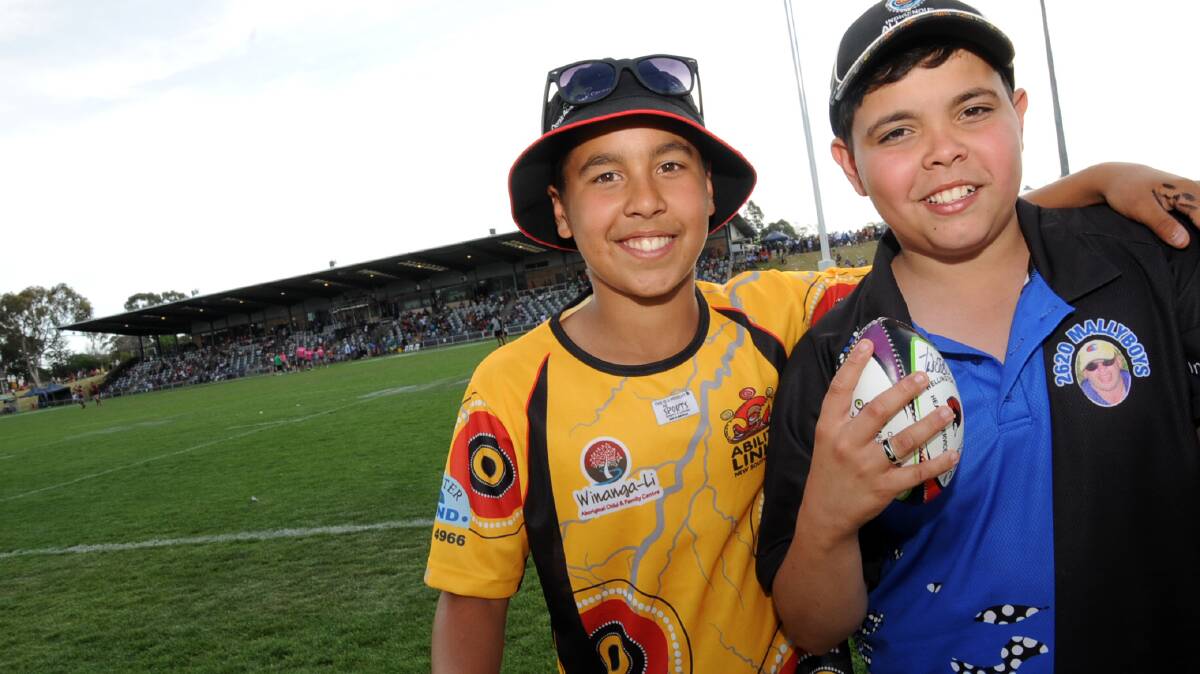 Having a great time at the NSW Aboriginal Rugby League Knockout at Caltex Park was Trell Allan and Noah Allan. Photo: KATHRYN O'SULLIVAN