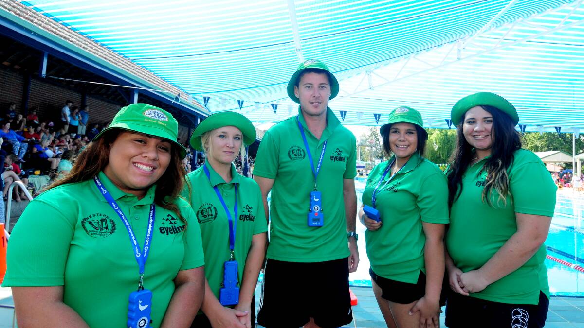 WESTERN REGION SWIMMING CARNIVAL: Talei Perese, Megan Barwick, Matt Smith, Renee Kainuky and Tayla Cavanagh were kept busy as they assisted with the time keeping.