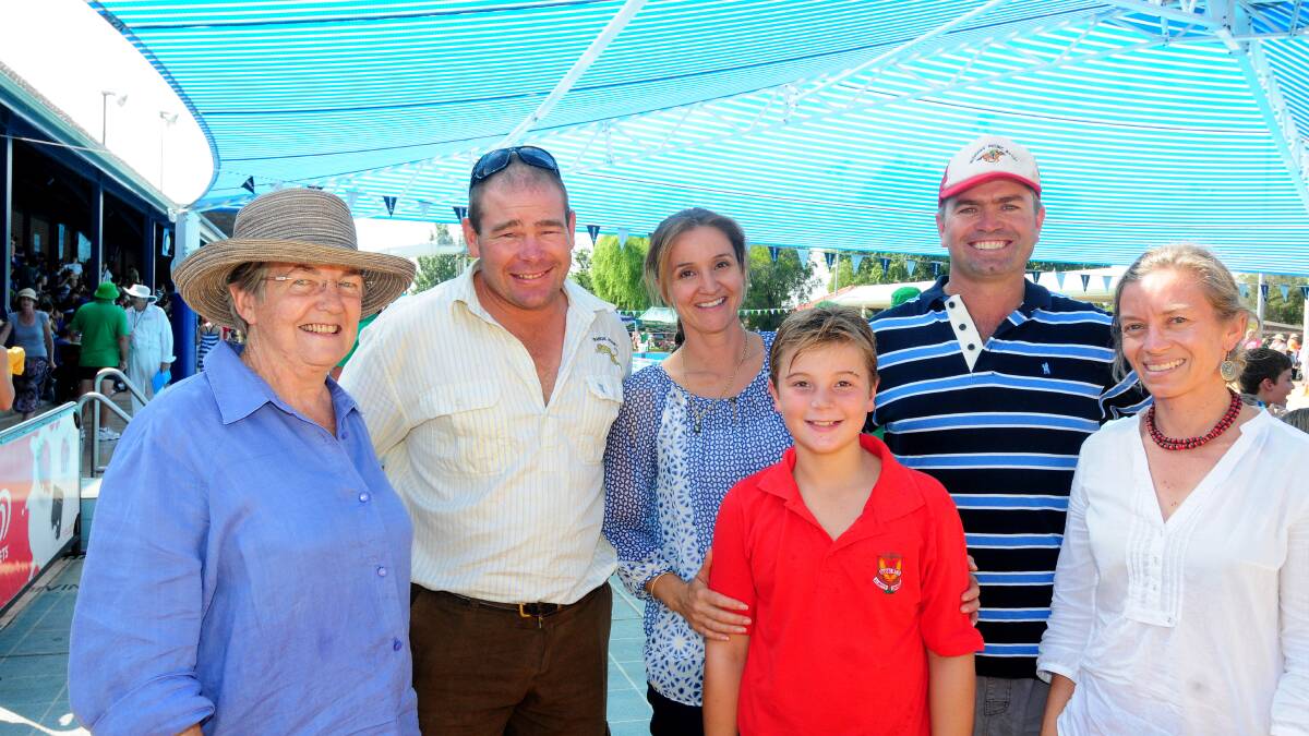 WESTERN REGION SWIMMING CARNIVAL: Charmain, John, Kellie and Harrison Kater from Trangie with Jeremy Gill from Narromine and Sally Wlaker from Manildra.