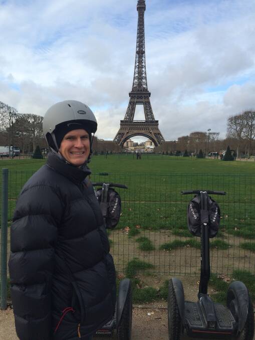 Cr Mathew Dickerson enjoying a Segway tour in Paris recently. He is hopeful Dubbo will be able to host a trial of Segway tours along the Tracker Riley Cycleway. Photo: Contributed
