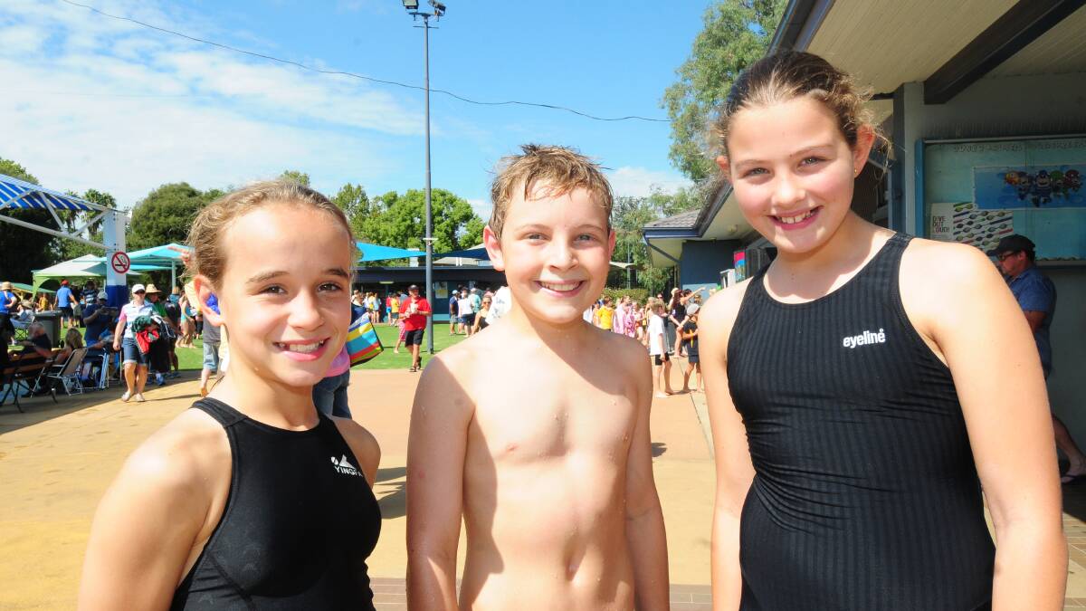 WESTERN REGION SWIMMING CARNIVAL: Bathurst trio Kacey Fox, Alex Grace and Pearl Grimmett enjoying their day of competition at Dubbo.