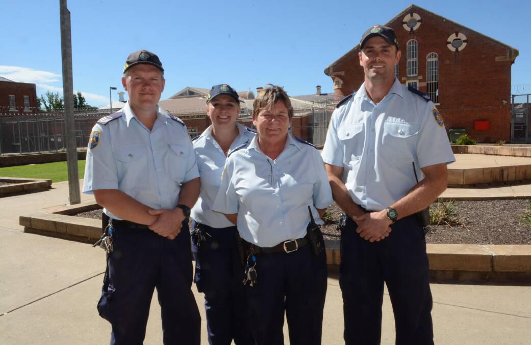 OPPORTUNITIES: Bathurst Correctional Centre officers Matt Fitzgerald, Alison Howe, Rhonda Connolly and Martin Barnes are encouraging Central West residents to apply for 60 new positions. Photo: PHILL MURRAY	 030615pjail1