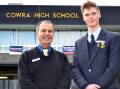 Cowra High School Principal, Charles Gauci, with Australian National University Tuckwell Scholarship 2015 winner and former Cowra High student, Brody Hannan. FILE PHOTO.