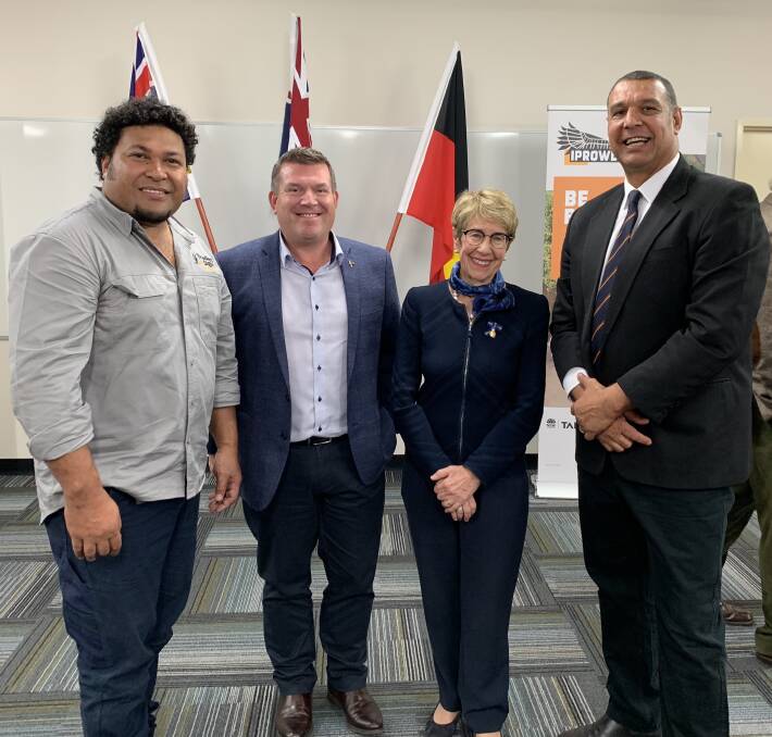 PASSIONATE ABOUT CHANGE: Bruno Efoti, Member for Dubbo Dugald Saunders, NSW Governor Margaret Beazley and Peter Gibbs, who is encouraging the Aboriginal community to become leaders. Photo: CONTRIBUTED