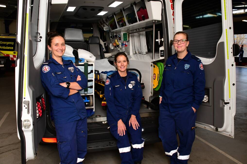 GROWING NUMBERS: Dubbo paramedics Kerriann Swinton, Rachel Baresic and Jess Beattie are among the increasing number of female ambulance officers in NSW. Photo: BELINDA SOOLE