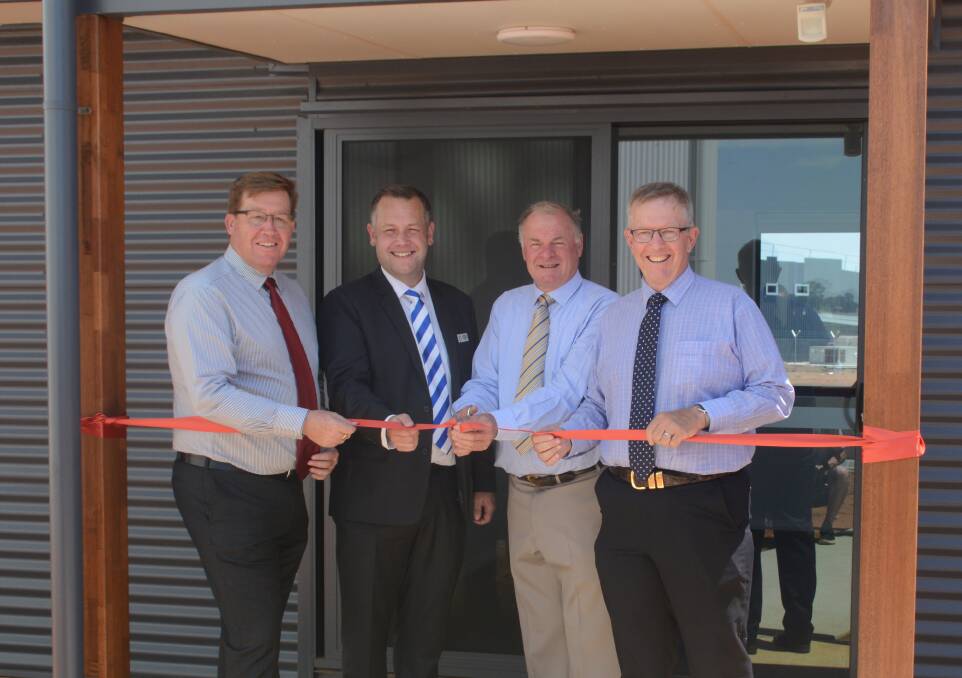 GROW: Dubbo MP Troy Grant, mayor Ben Shields, RFDS' Terry Clark and Federal Member Mark Coulton unveiling the work. Photo: ORLANDER RUMING