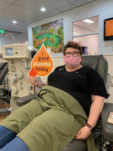 DOING HER BIT: Dubbo's Sarah Upton at her 170th donation last week. She's been donating since she was 18-years-old. Photo: CONTRIBUTED