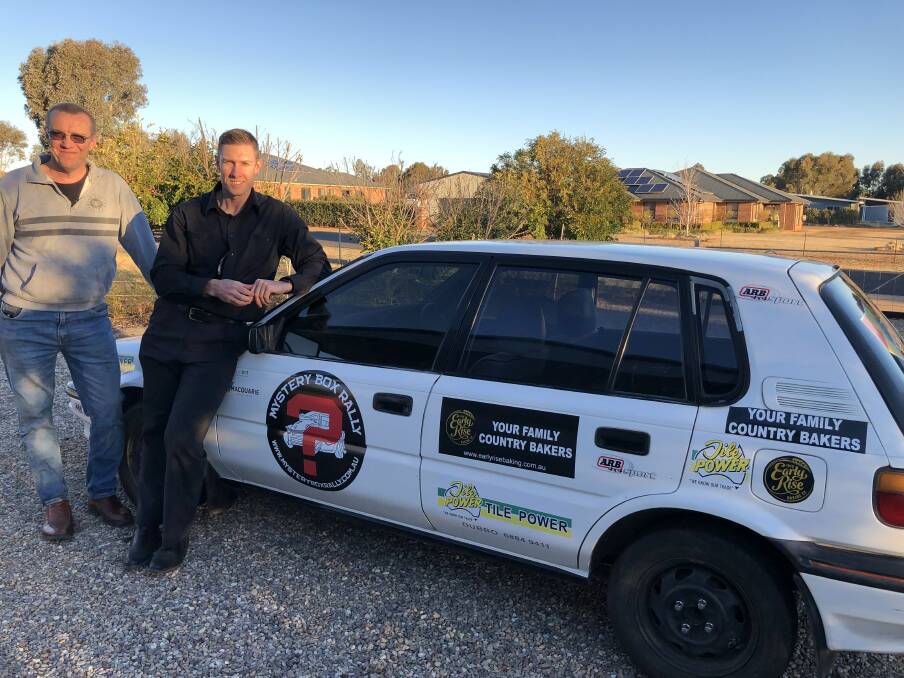 MISSION: Andrew Wykes and Darrin Edwards are ready for the Mystery Rally thanks to Tile Power Dubbo, ARB Dubbo, Early Rise Baking Company and Macquarie Credit Union. Photo: CONTRIBUTED