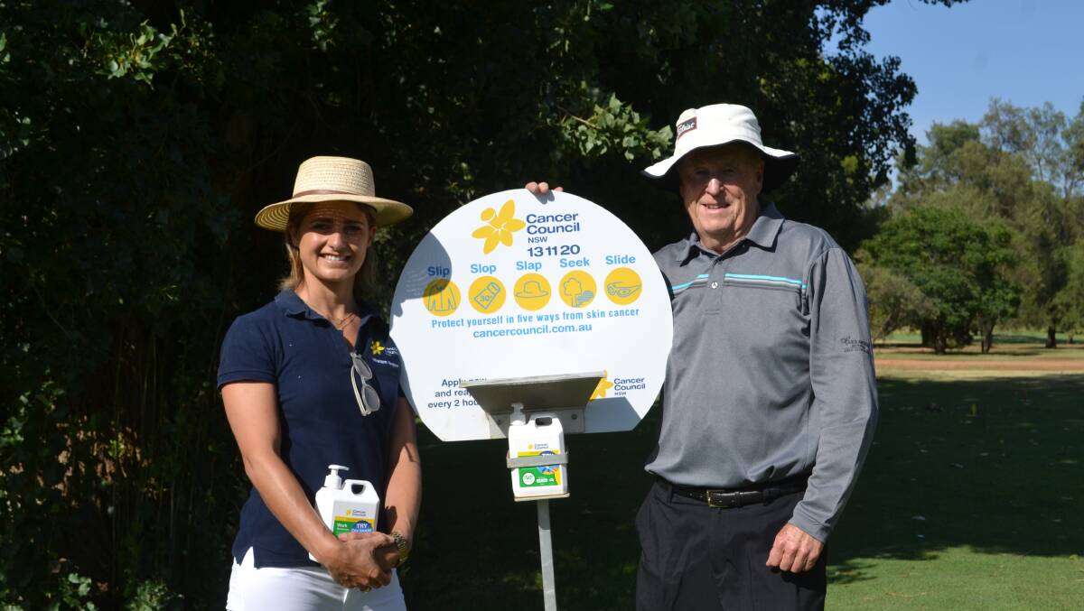 Dubbo local Jim McDonald, pictured with Camilla Thompson from the NSW Cancer Council, at Dubbo Golf Club where the initiative is being held. 