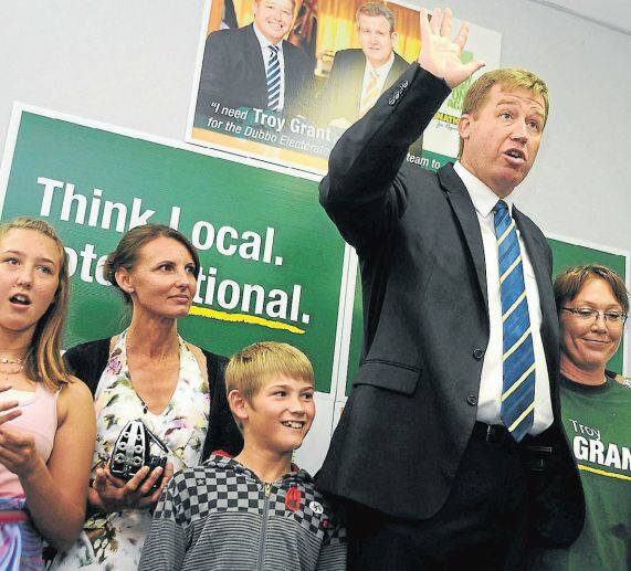 Troy Grant making his victory speech.