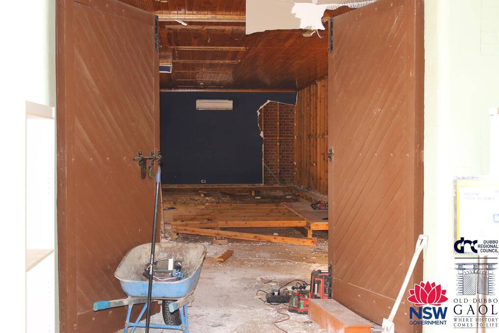 The former theatrette has been stripped back to reveal the original floors and walls. Photo: OLD DUBBO GAOL
