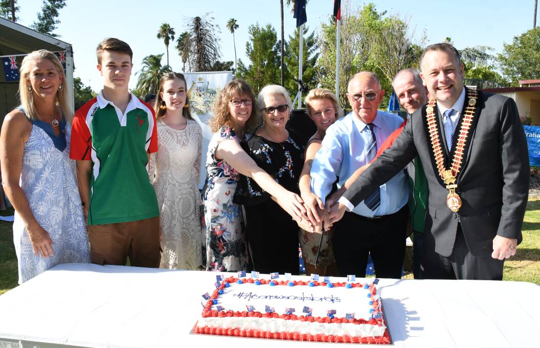 WORTHY RECIPIENTS: The 2019 Dubbo Australia Day award recipients cutting the celebratory cake with Dubbo Regional mayor Ben Shields. Photo: AMY McINTYRE