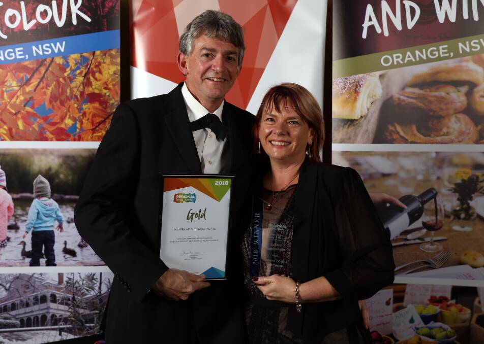 CELEBRATION: Owners of Manera Heights Apartments Trevor and Joanne Kratzmann said they were over the moon to have won at the tourism awards. Photo: CONTRIBUTED