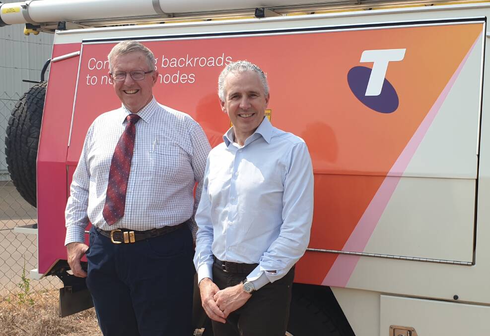 CONNECTIVITY: Federal Minster for Parkes Mark Couton and Telstra CEO Andrew Penn launching 5G in Dubbo. Photo: ORLANDER RUMING