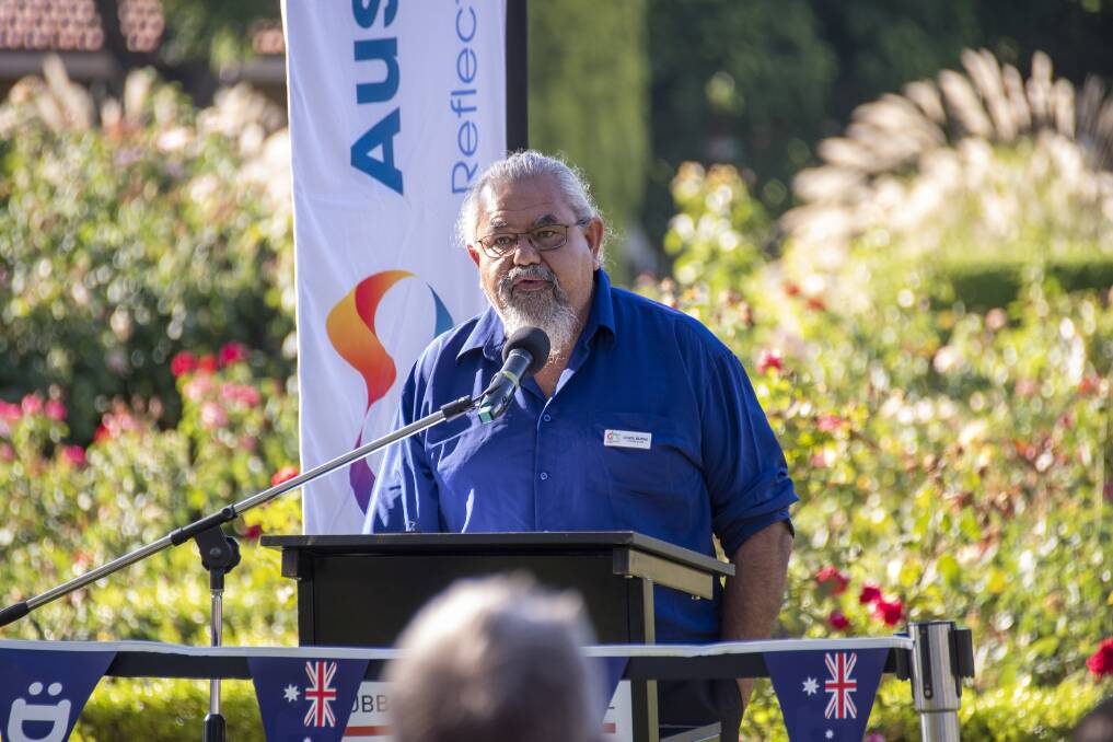 Indigenous councillor Lewis Burns giving an address at the 2023 Australia Day ceremony. Picture by Belinda Soole