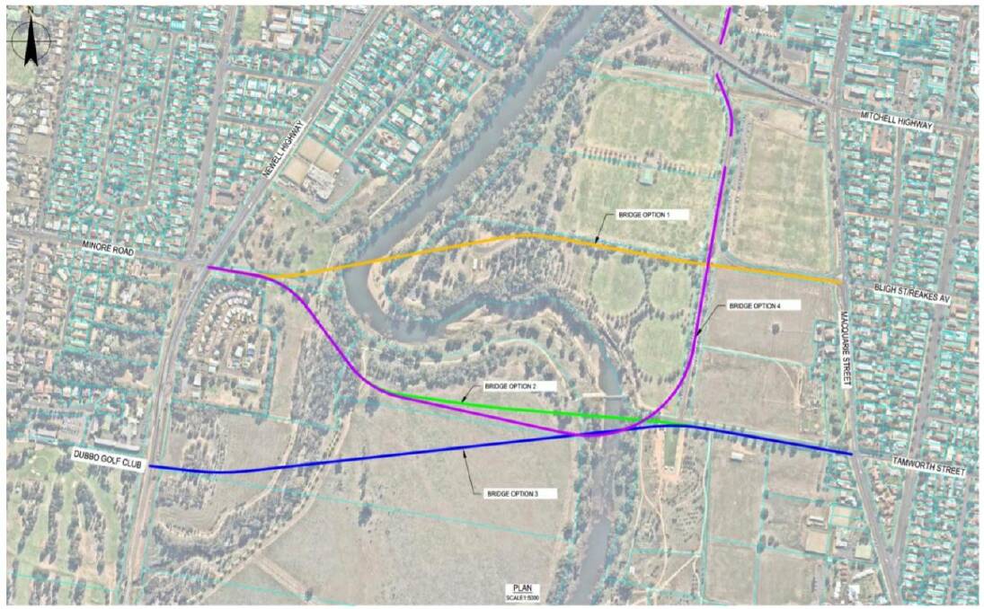 INVESTIGATONS CONTINUE: The four proposed routes for the South Dubbo Bridge have been narrowed down to three. Image: DUBBO REGIONAL COUNCIL