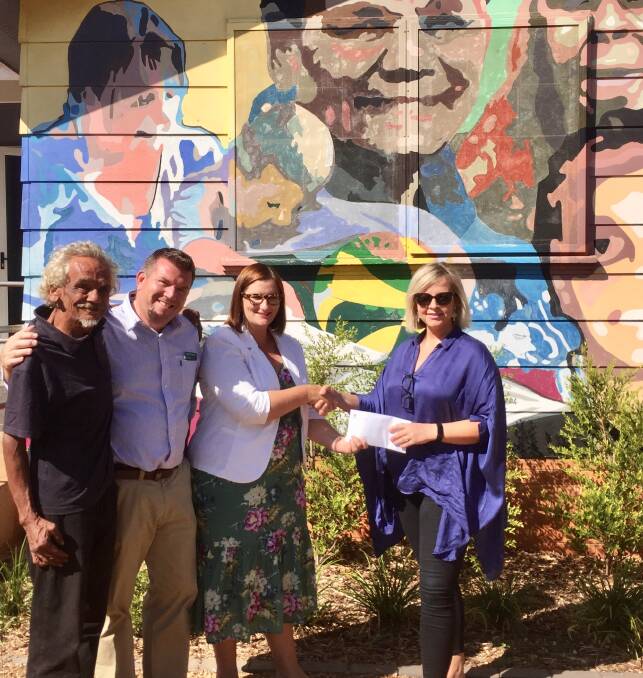 FUNDS: Frank Doolan, Nationals candidate Dugald Saunders, Aboriginal Affairs Minister Sarah Mitchell and Apollo House manager Joh Leader. Photo: CONTRIBUTED