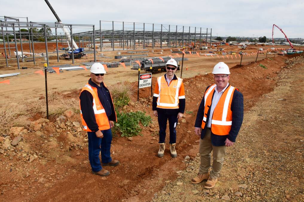 Dugald Saunders (right) with Transport for NSW's John Peric and project director Nick Fryday at the construction site. Photo: Belinda Soole