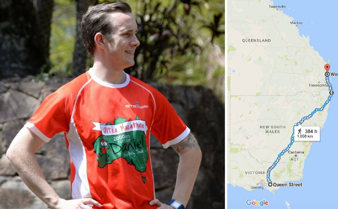 CHALLENGE AHEAD: Billy Tindall will run about 60 kilometres a day from Melbourne to the Sunshine Coast, raising awareness for the safety of children. Photo: Ultra Marathon for Daniel Facebook page.