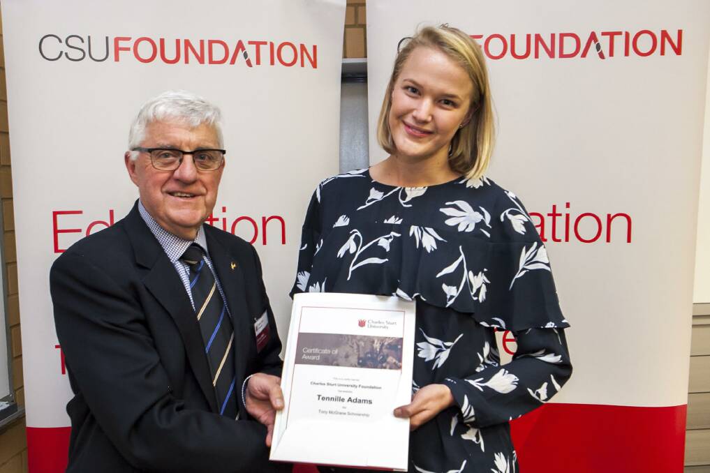 AWARDED: Committee Chairperson Geoff Wise presents Tennille Adams with the Tony McGrane Scholarship award. Photo: CONTRIBUTED