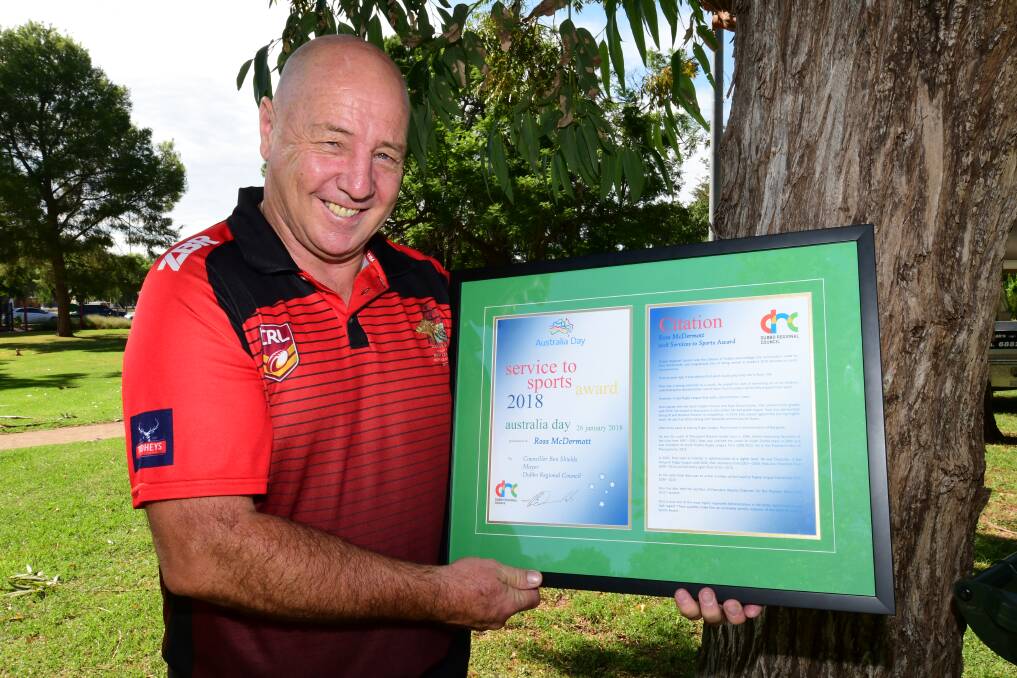 PROUD MOMENT: Ross McDermott with his 2018 Australia Day Service to Sport award. Nominations are still open for 2019. Photo: BELINDA SOOLE
