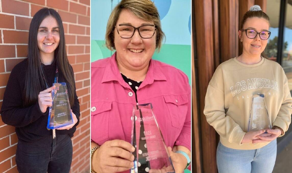 CONGRATULATIONS: Jasmin Daley, Renae Justice and Bronte Gibson have all be recognised for their work at the 2021 Skillset awards. Pictures: CONTRIBUTED