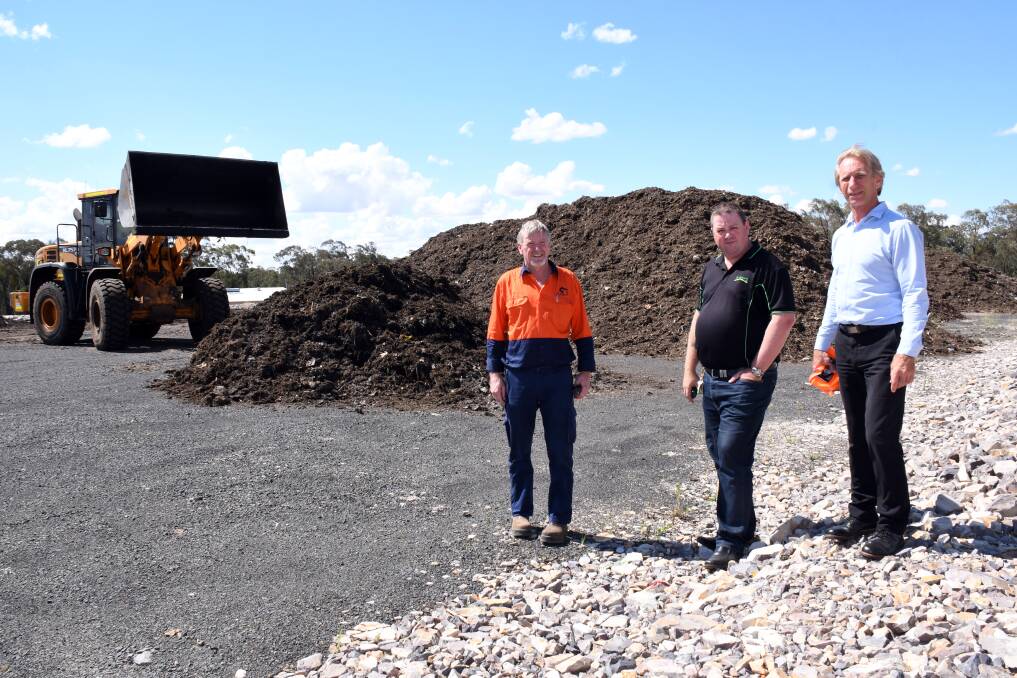 Dubbo Regional Council's Ken Matheson, JR Richards' regional manager Shane Fuller and council's manager solid waste Mark Giebel at the Whylandra Waste Facility. Photo: BELINDA SOOLE
