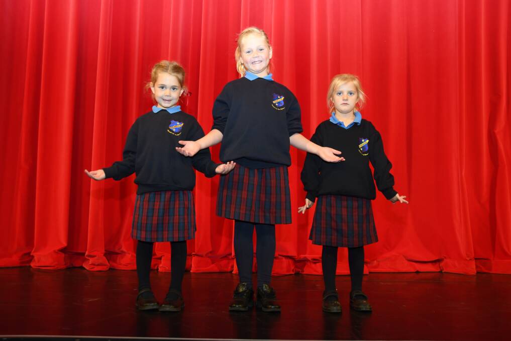 READY TO PERFORM: Marlie Jensen with Ruby and Matilda Mudford before saying their poems at the Eisteddfod. Photo: BELINDA SOOLE