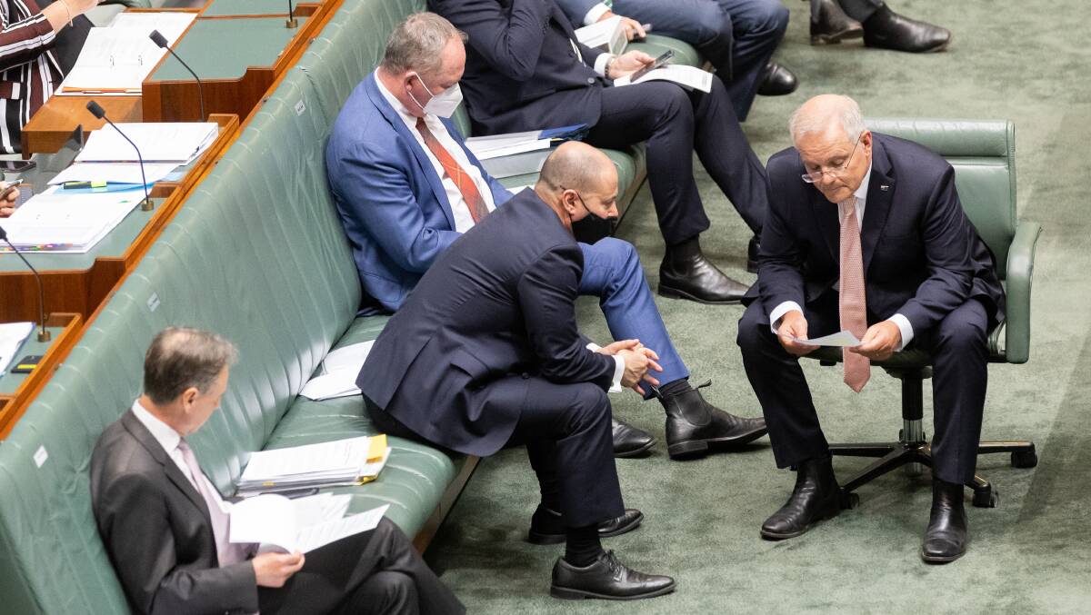 Treasurer Josh Frydenberg and Prime Minister Scott Morrison during question time in October last year. Picture: Sitthixay Ditthavong