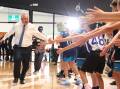 Prime Minister Scott Morrison high-fives under-12 basketballers in Corangamite. Picture: James Croucher