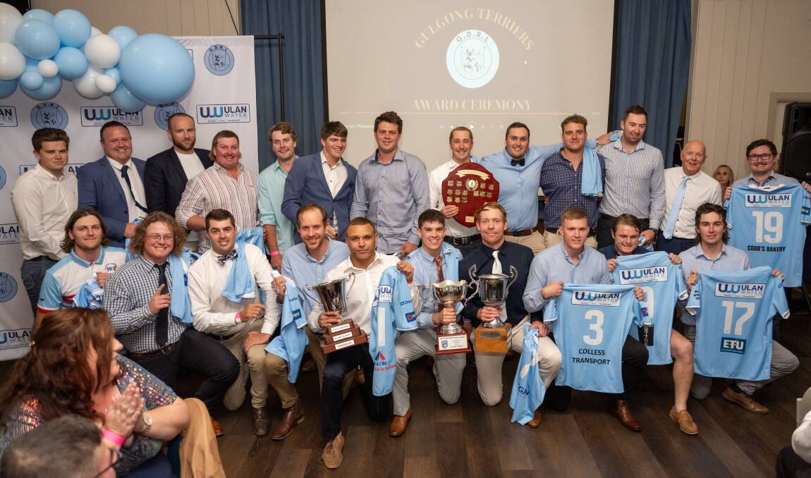 Gulgong team with their collection of silverware from the 2023 season. Photo: Col Boyd