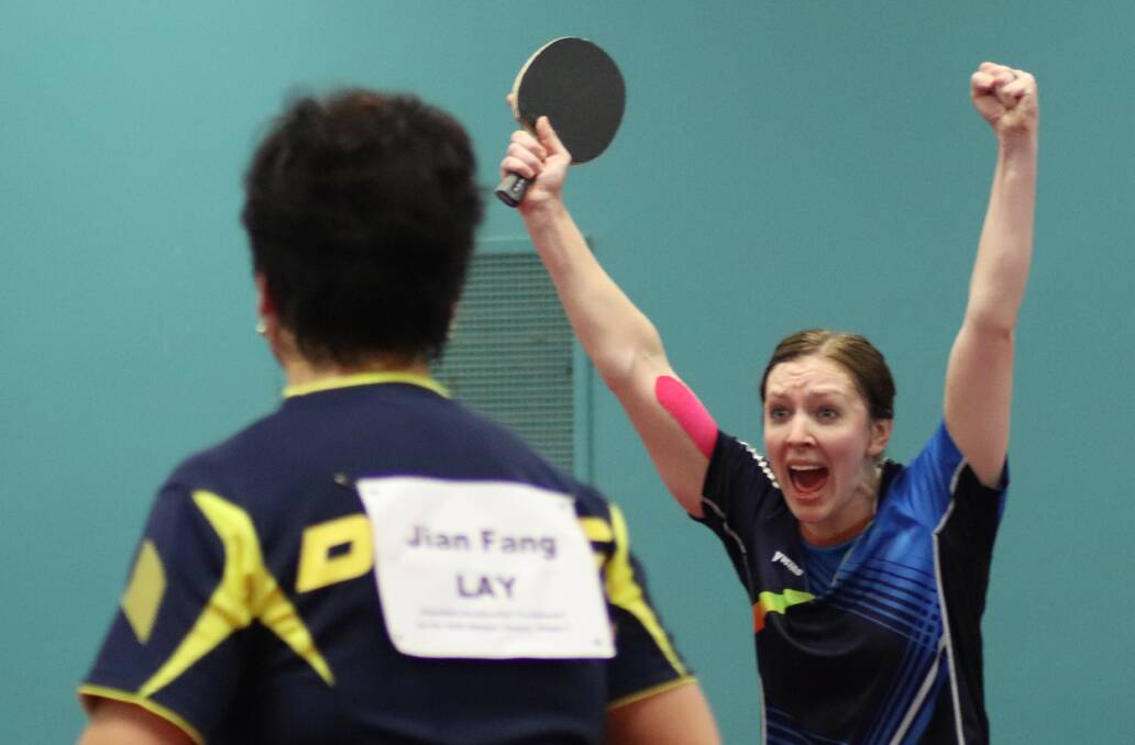 JOY: The moment Michelle knew she'd qualified for the Olympic team. Photo: TABLE TENNIS AUSTRALIA