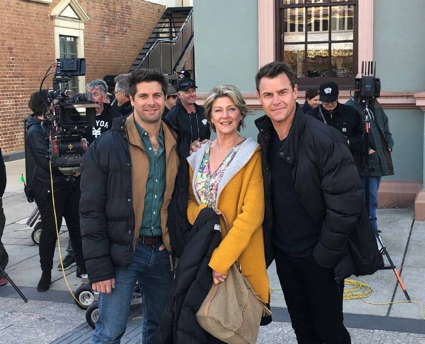 END OF AN ERA: Actors Ryan Johnson, Tina Bursill and Rodger Corser on set in Mudgee in 2018.