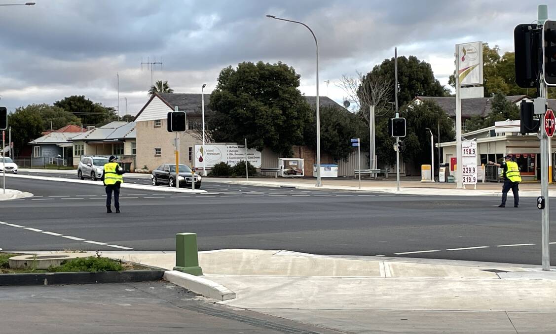 Police directing traffic on Wednesday afternoon. Photo: Nicholas Guthrie