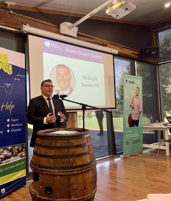 SUMMIT: Member for the Dubbo Electorate Dugald Saunders speaking at the RDA Inland Growth Summit last week.
