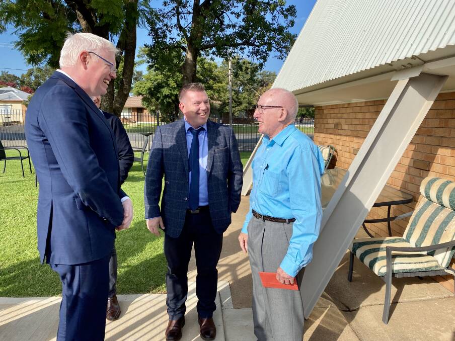 HOUSING: Member for the Dubbo electorate Dugald Saunders with Minister for Families, Communities and Disability Services Gareth Ward and Wally Flynn OAM.