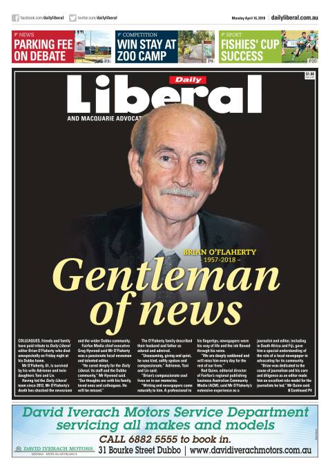 How The Daily Liberal reported the death of its editor this month.