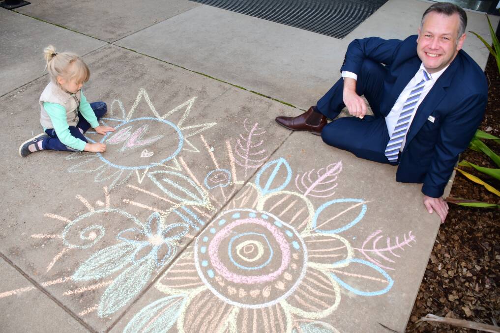 GET CREATIVE: Dubbo mayor Ben Shields says young and old can all take part in the Chalk Walk across the local government area. Photo: AMY McINTYRE