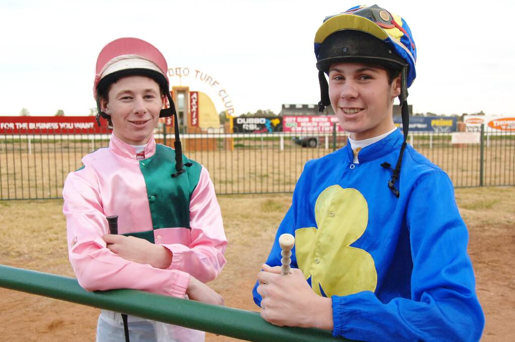 LOOK BACK: Nestor and Lundholm as apprentice jockeys in mid-2007 at Dubbo Turf Club. Photo: BELINDA SOOLE