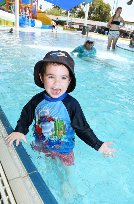 Slip! Slop! Slap! Seek! and Slide!: Three-year-old Jamisen Leggett wearing sun protective clothing and a broad-brimmed hat. Photo: AMY MCINTYRE.