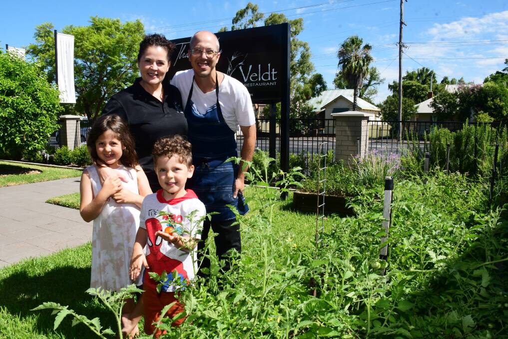 Resourceful: Veldt owners Natalie and Brad Myers, in the garden with their children Olivia and Hugo, have a plan to deal with supply chain issues. Picture: AMY MCINTYRE
