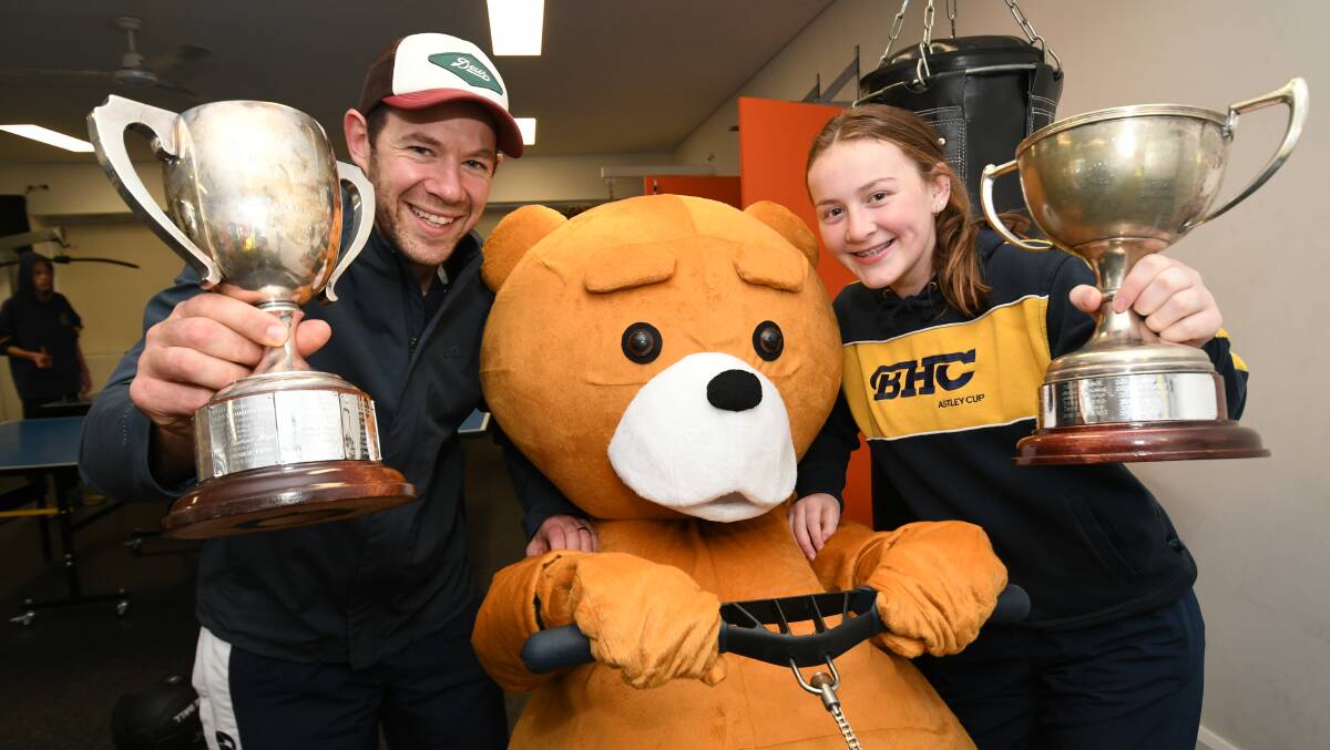 SHAPING UP: Bathurst High Campus sports organiser Lachlan Blaikie and Year 10 student Zara Sheader with 'Frosty.' Photo:CHRIS SEABROOK