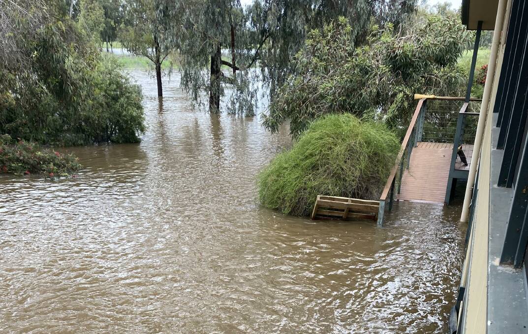 The level of the Lachlan River rose to surround the rural property of Sally and Pip Perry in Forbes. Picture by Sally Perry