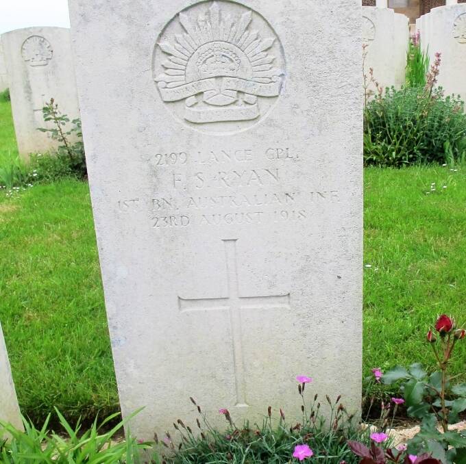 Lance Corporal Frank Ryan is buried at Heath Cemetery near Harbonnières. Photo: AUSTRALAN WAR MEMORIAL 