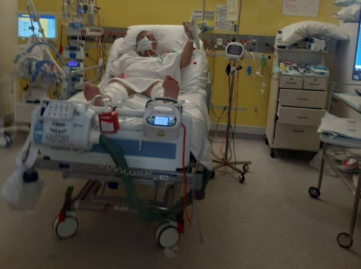 INTENSIVE CARE: Jayson O'Brien moments after medicos took the ventilator off him in Dubbo Hospital's intensive care unit. Photo: SUPPLIED