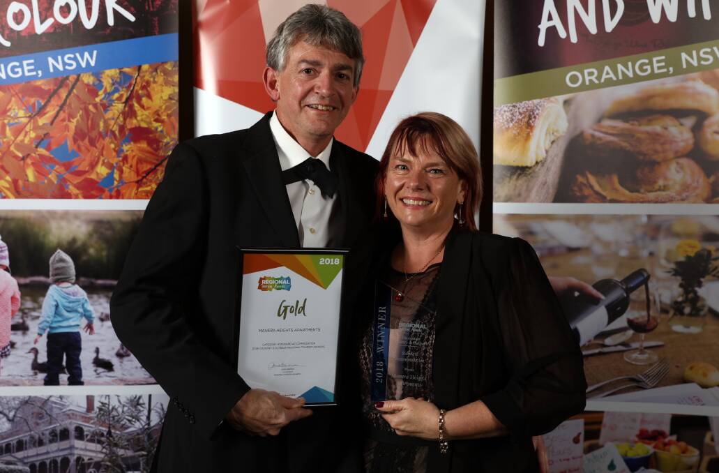 PAST WINS: Manera Heights Apartments owners Trevor and Joanne Kratzmann scored a gold during the 2018 Regional Tourism Awards. Photo: SUPPLIED